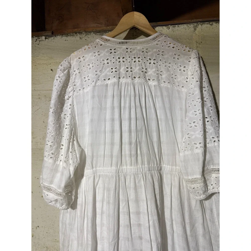 dizzylissy White Cotton Eyelet Lace Maxi Duster Cardigan Tie Front Boho Size 3X